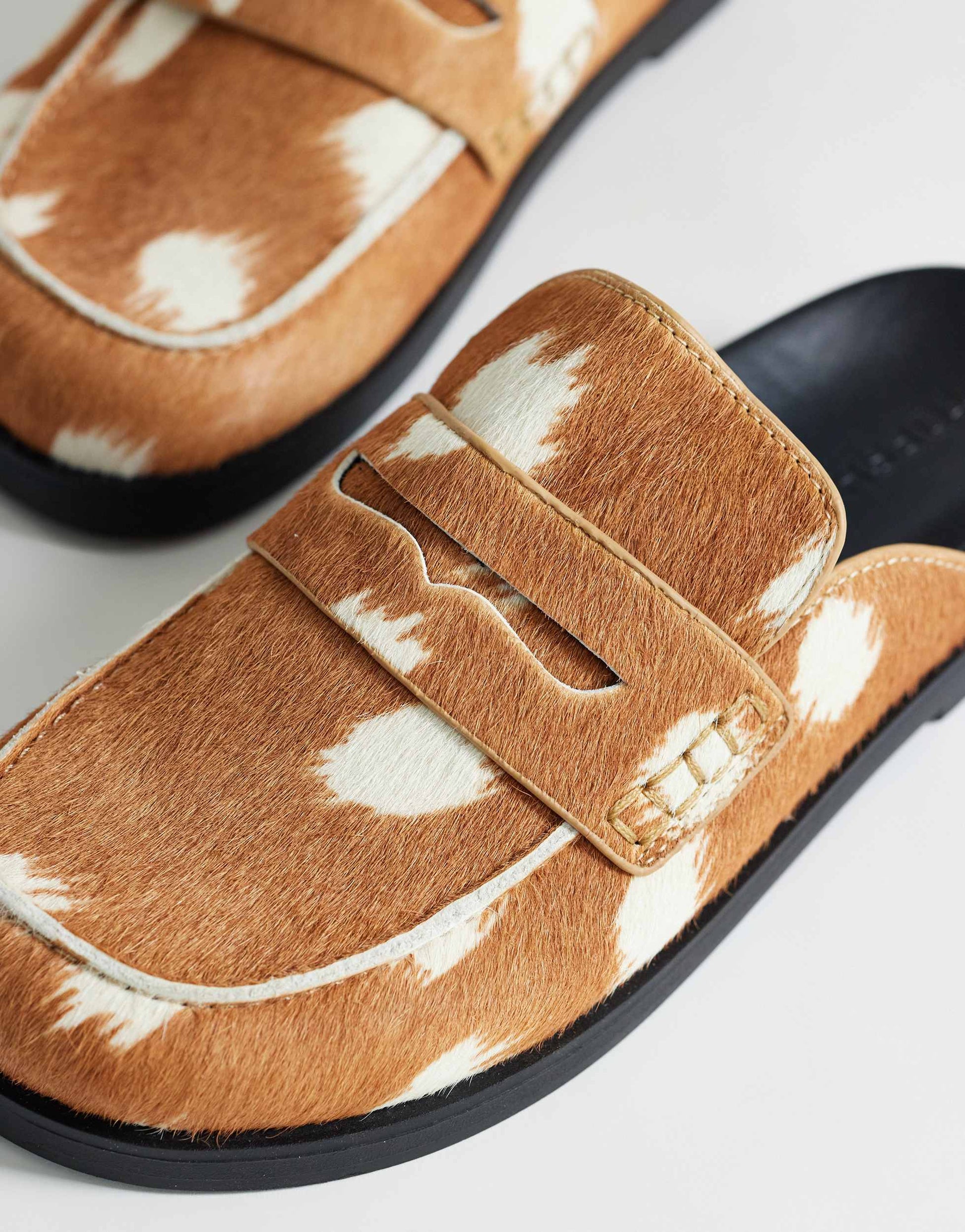Topshop Addie hair on real leather mule loafer in large deer print