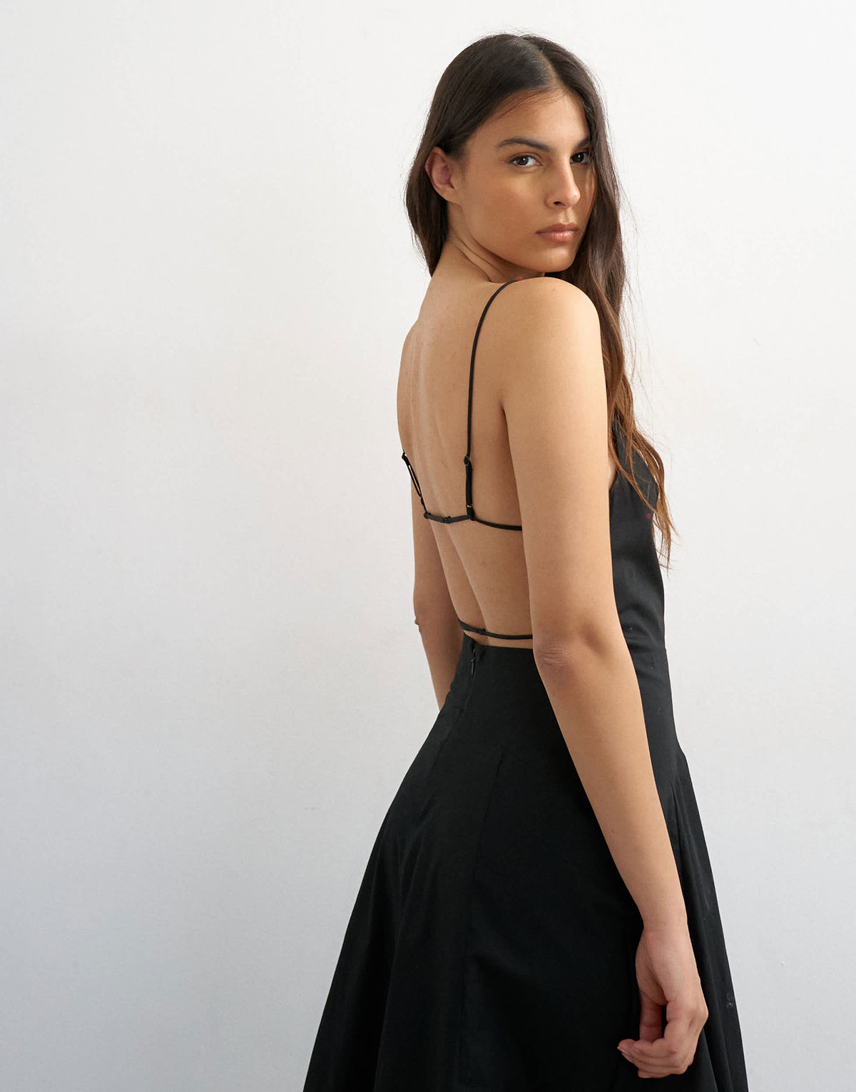Topshop poplin square neck open back barrel midi sundress in black