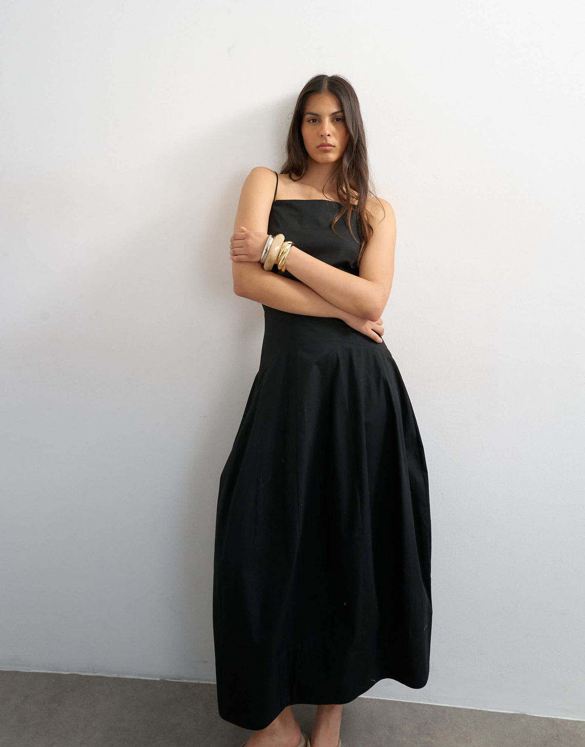 Topshop poplin square neck open back barrel midi sundress in black
