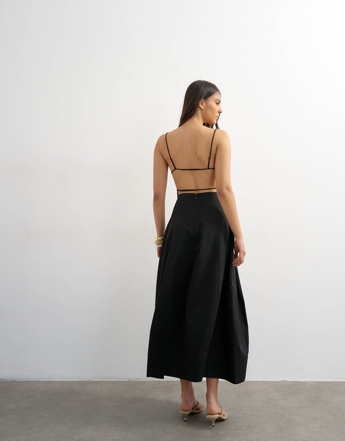 Topshop poplin square neck open back barrel midi sundress in black