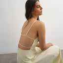 Topshop poplin square neck open back barrel midi dress in buttermilk