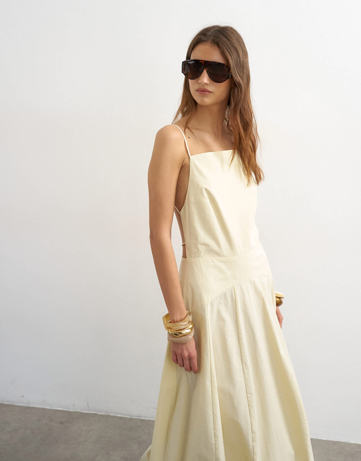 Topshop poplin square neck open back barrel midi sundress in black