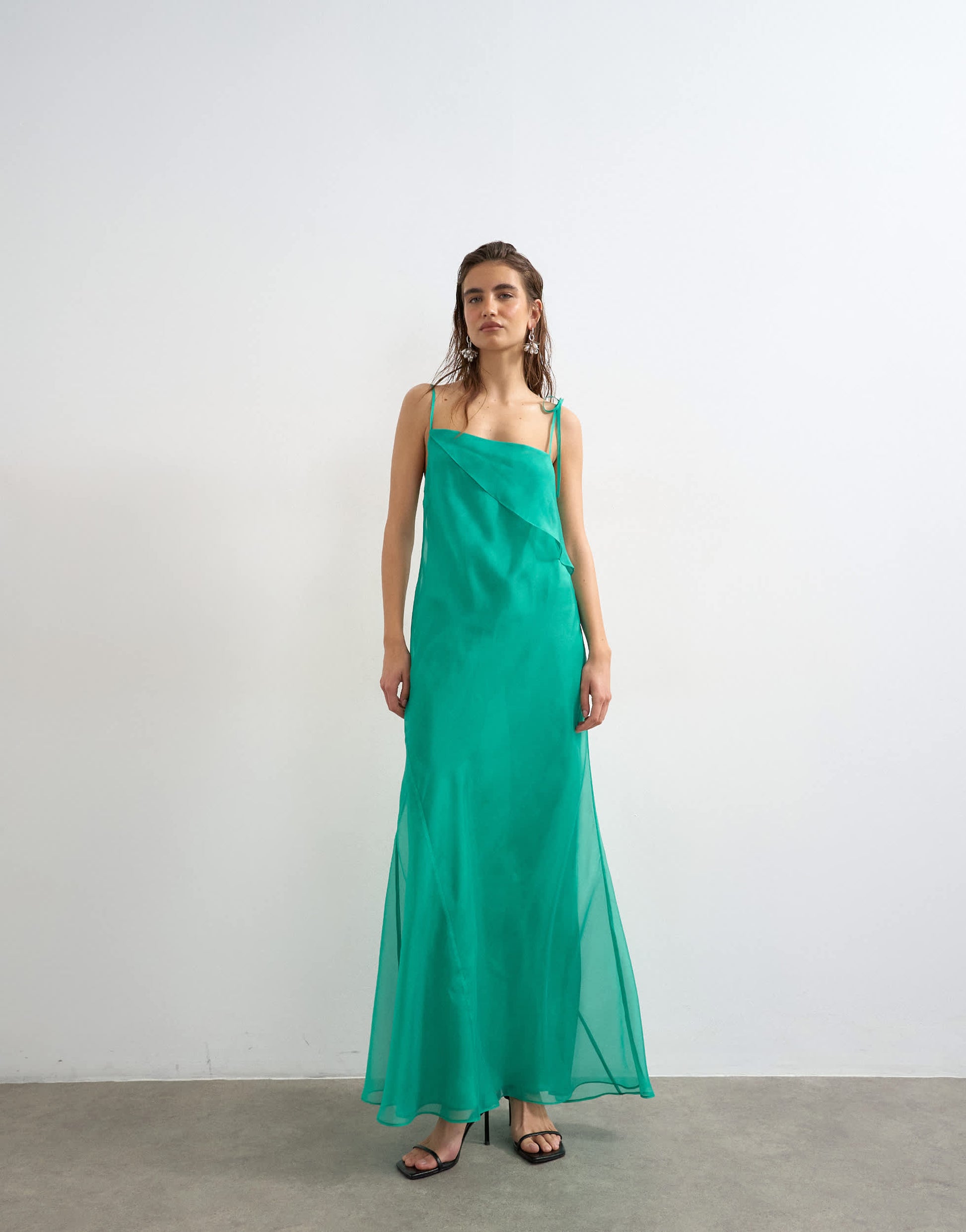 Topshop folded bust organza maxi dress in emerald