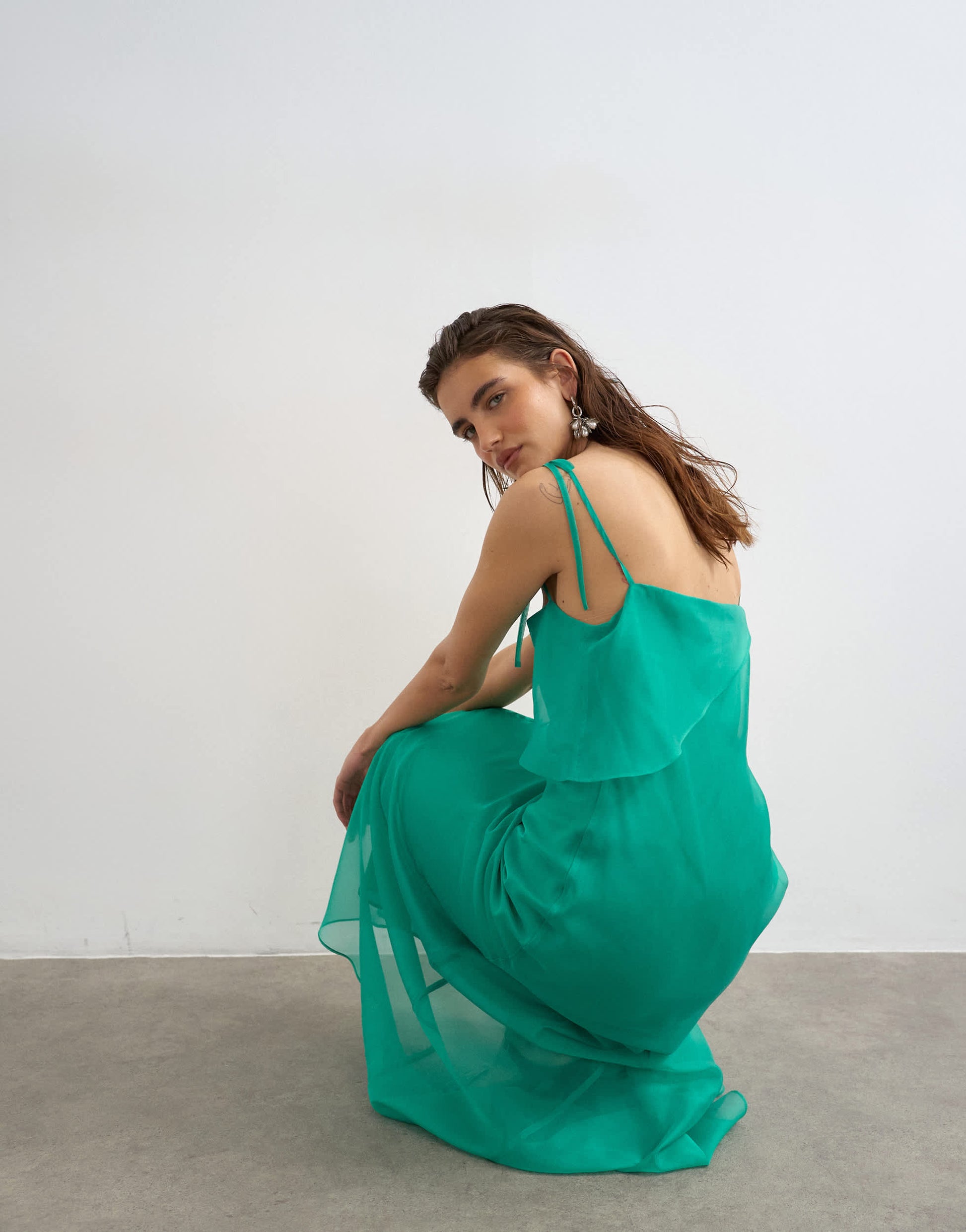 Topshop folded bust organza maxi dress in emerald