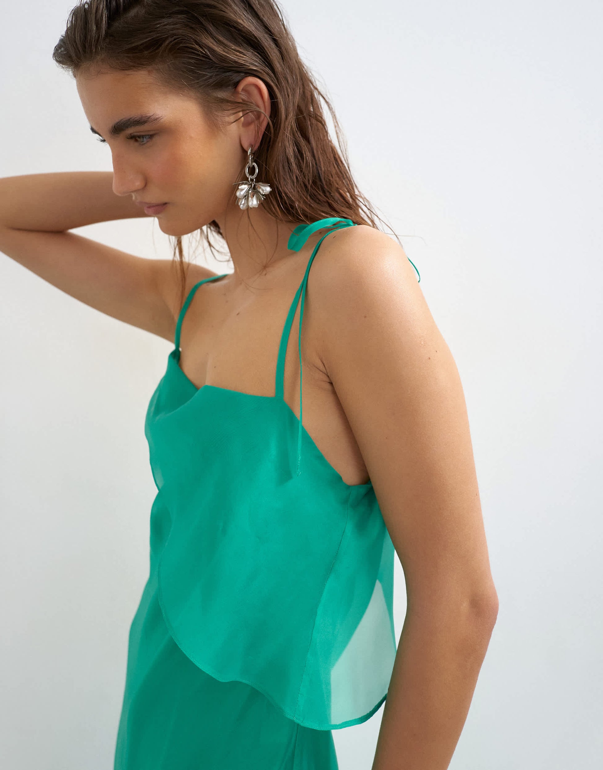 Topshop folded bust organza maxi dress in emerald