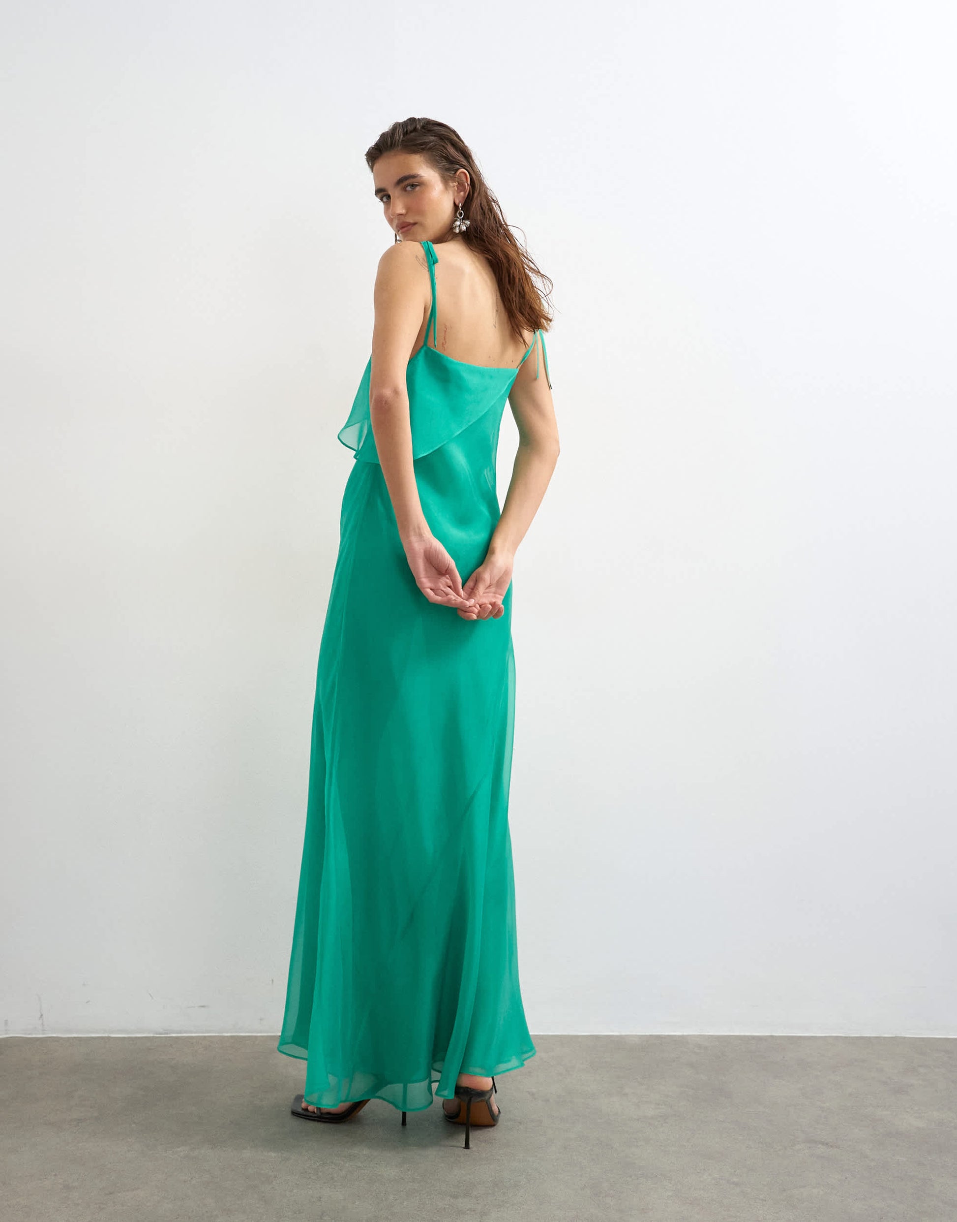 Topshop folded bust organza maxi dress in emerald