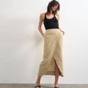Topshop linen wrap maxi skirt in taupe