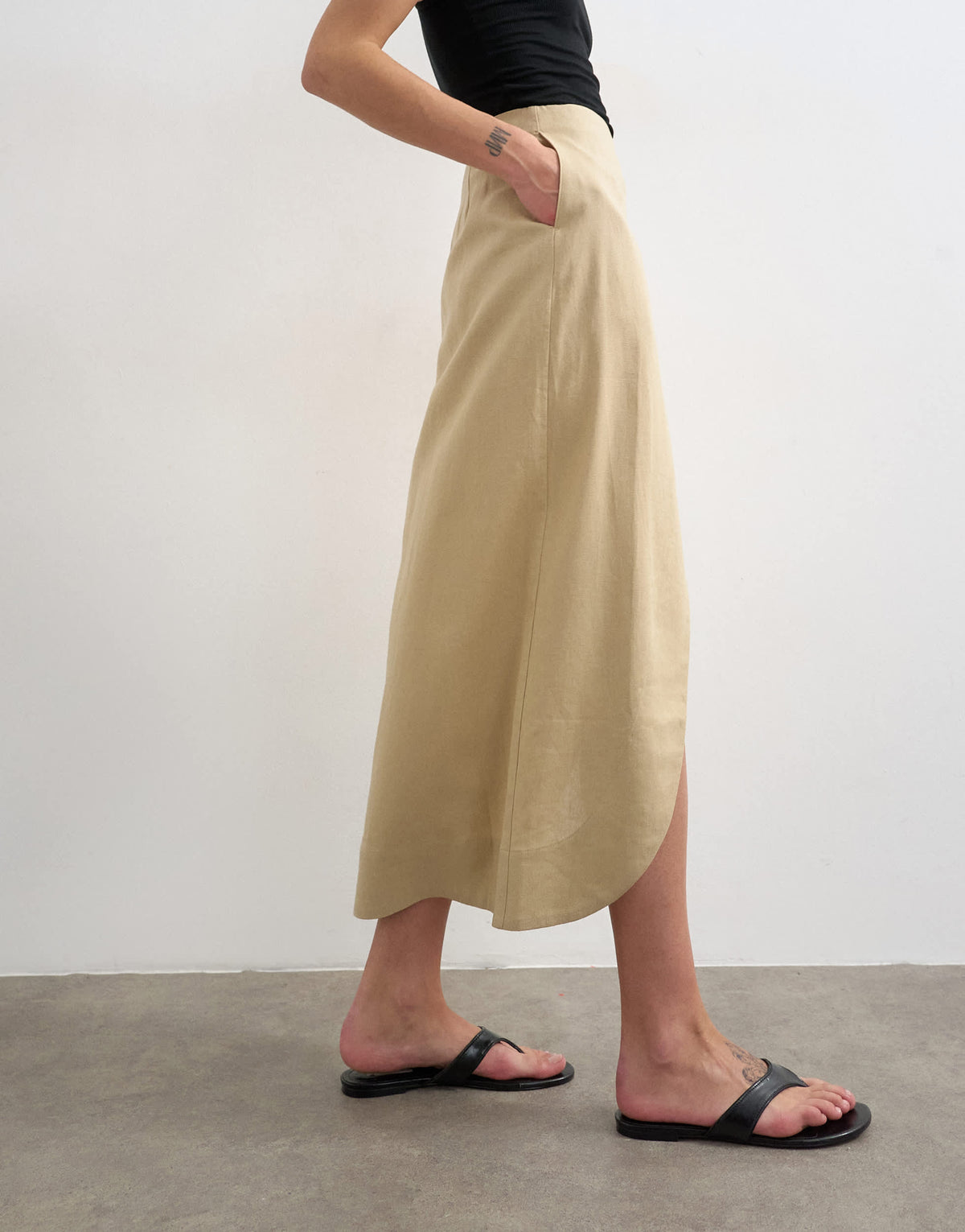 Topshop linen wrap maxi skirt in taupe