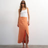 Topshop linen wrap maxi skirt in dusted clay