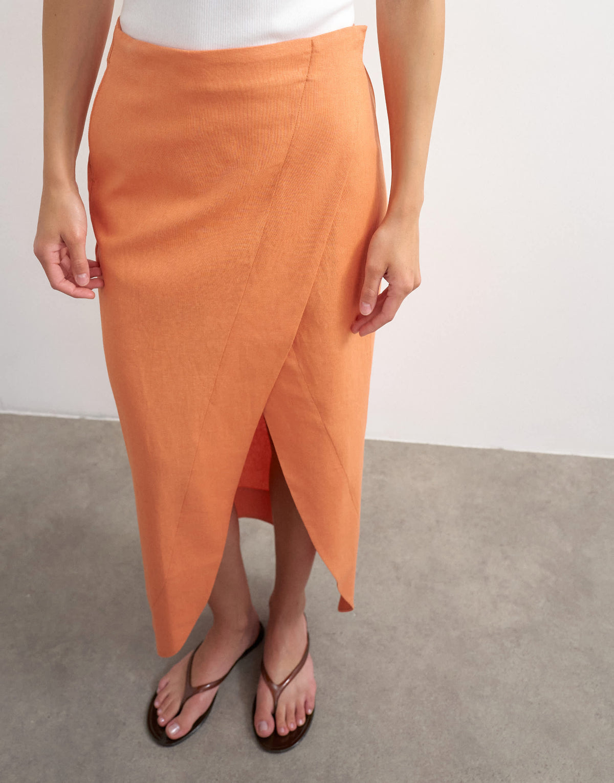 Topshop linen wrap maxi skirt in dusted clay