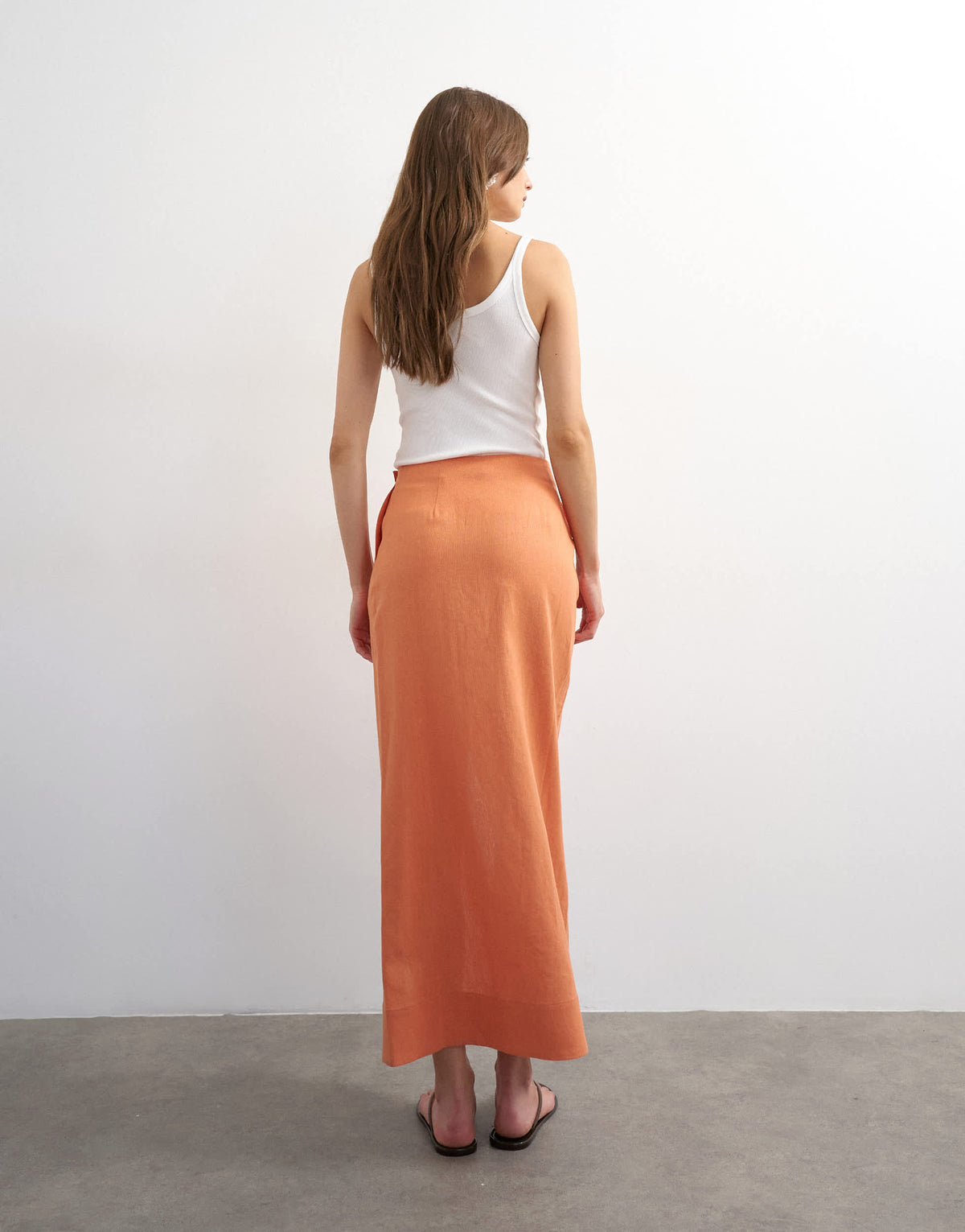 Topshop linen wrap maxi skirt in dusted clay