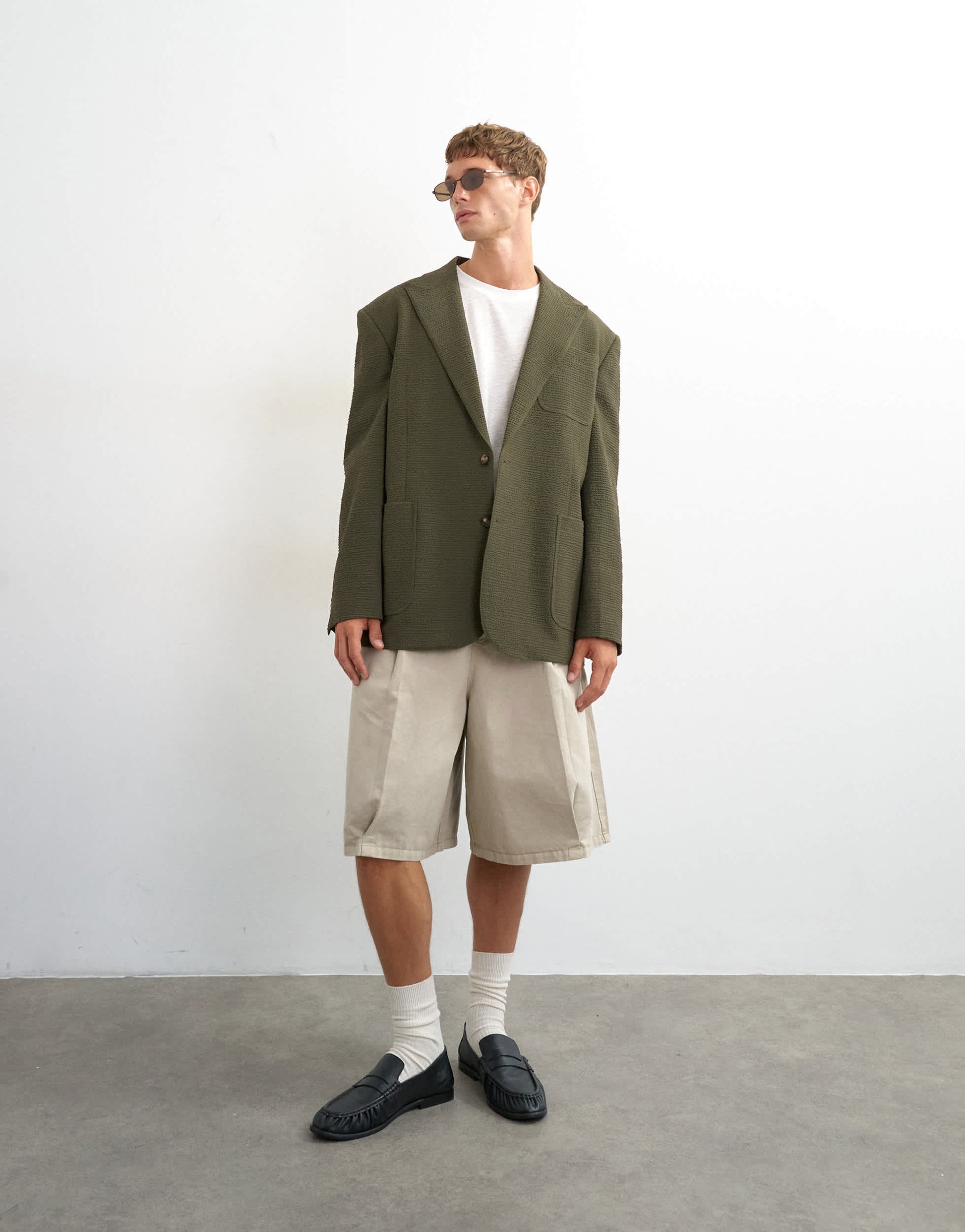 Topman oversized fit deconstructed seersucker blazer in khaki