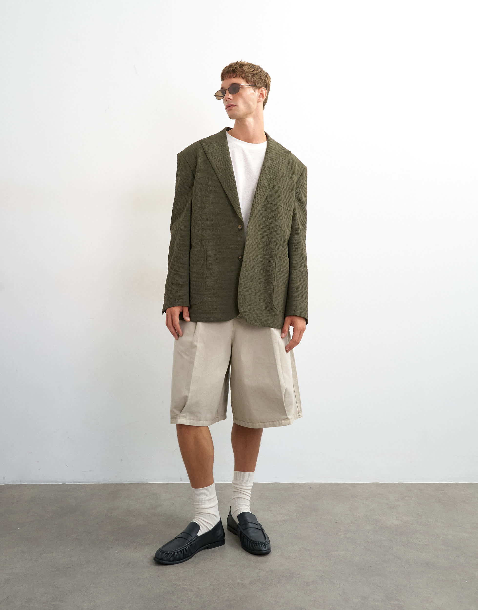 Topman oversized fit deconstructed seersucker blazer in khaki