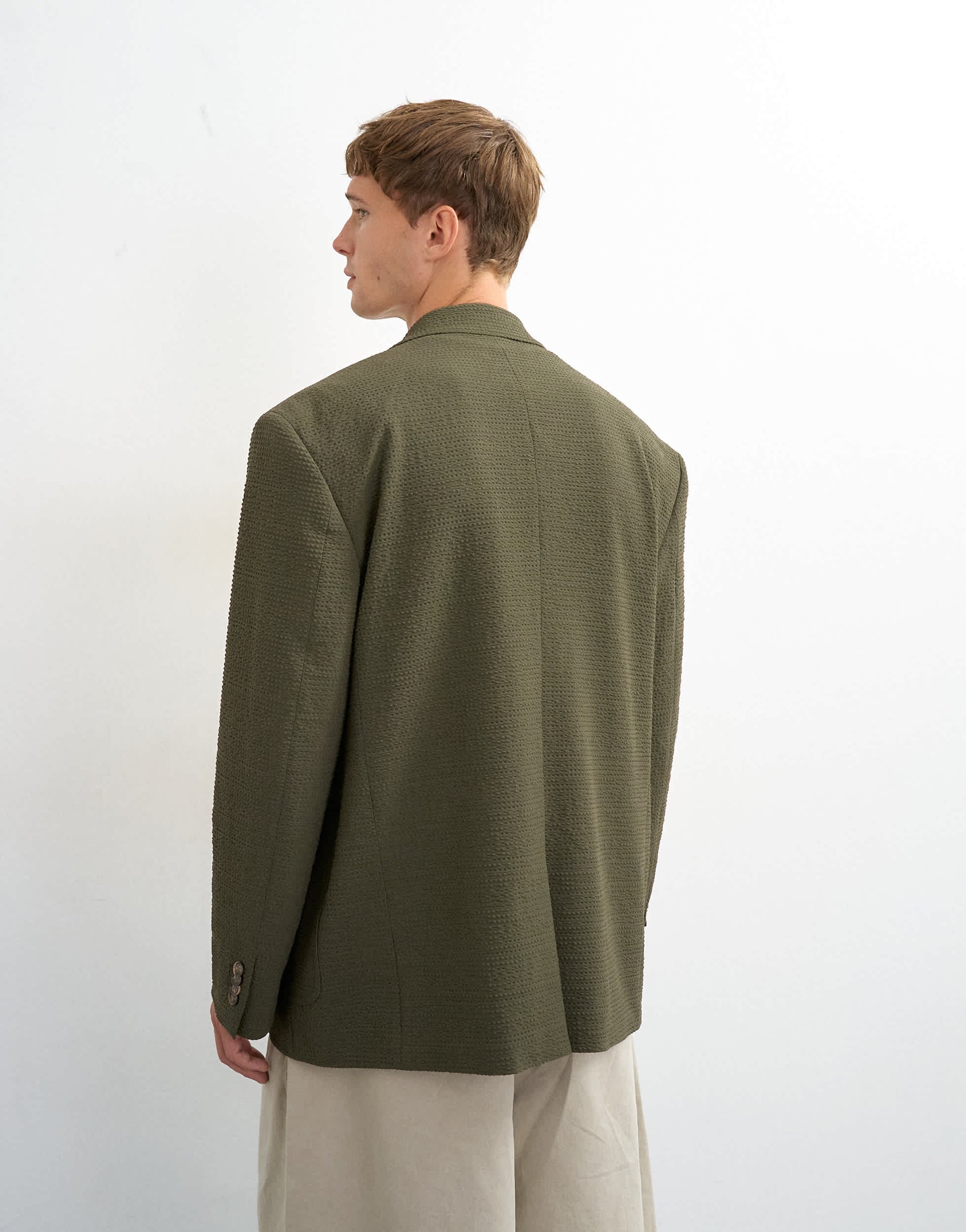 Topman oversized fit deconstructed seersucker blazer in khaki