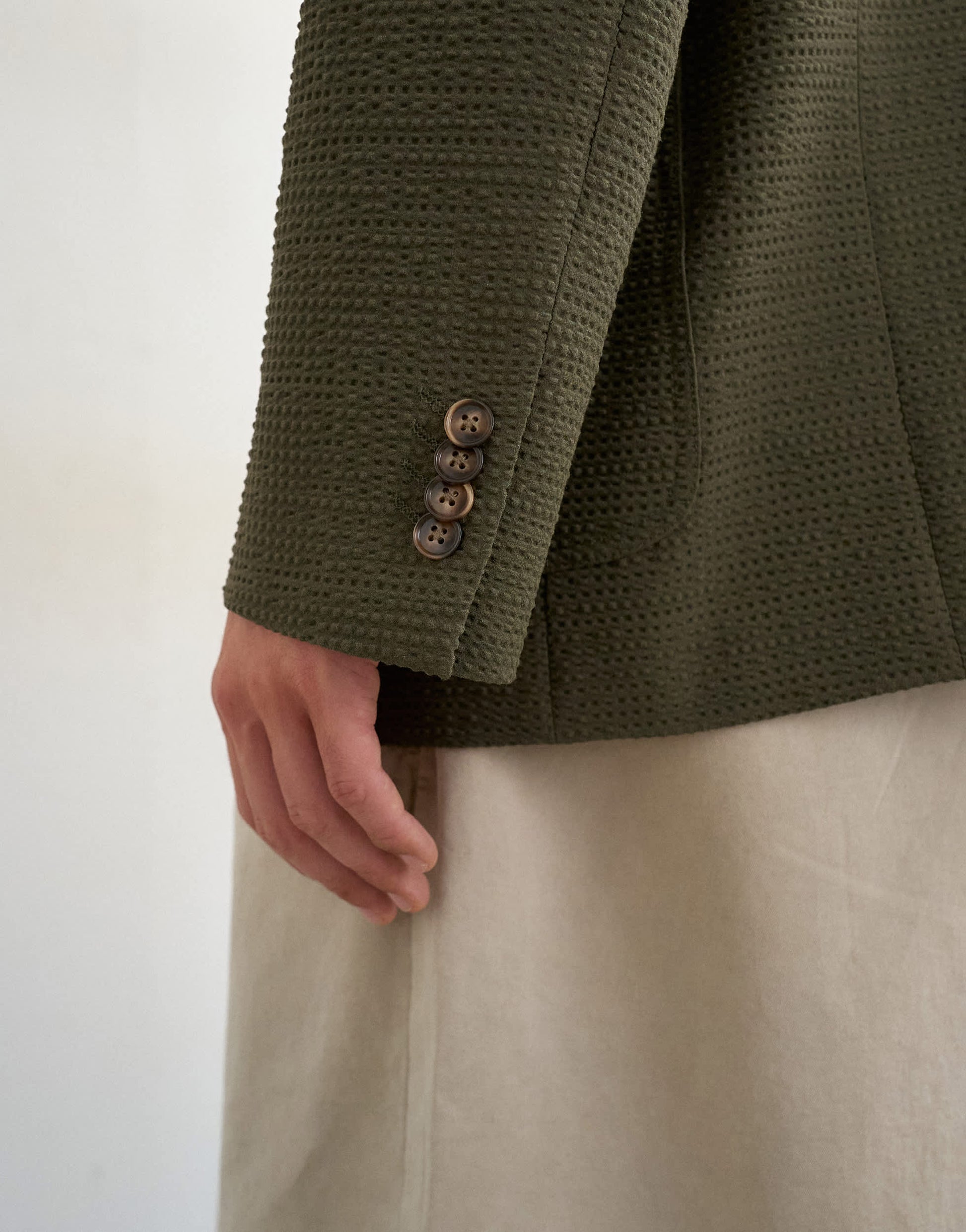 Topman oversized fit deconstructed seersucker blazer in khaki