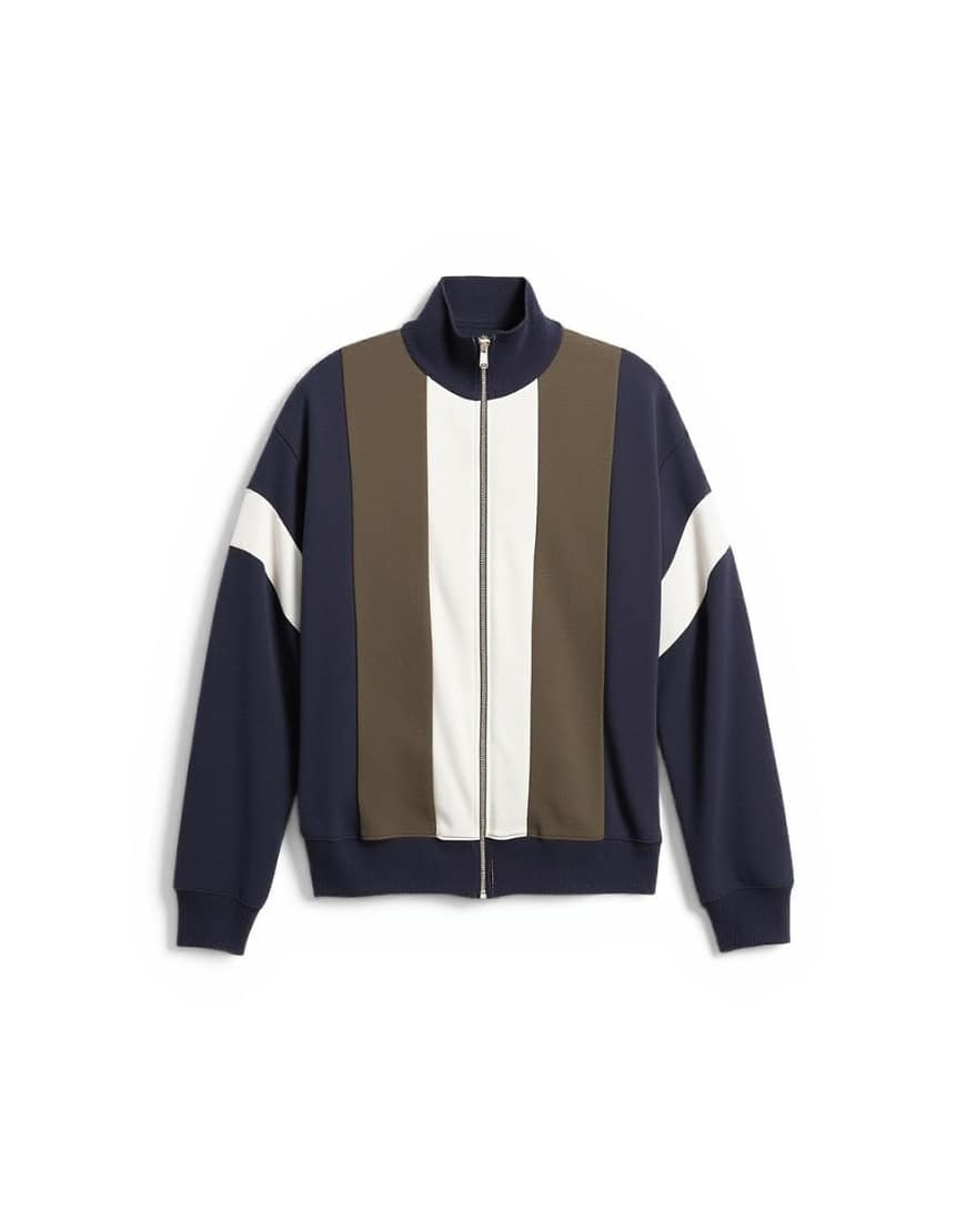 Topman classic fit paneled pique track top in navy