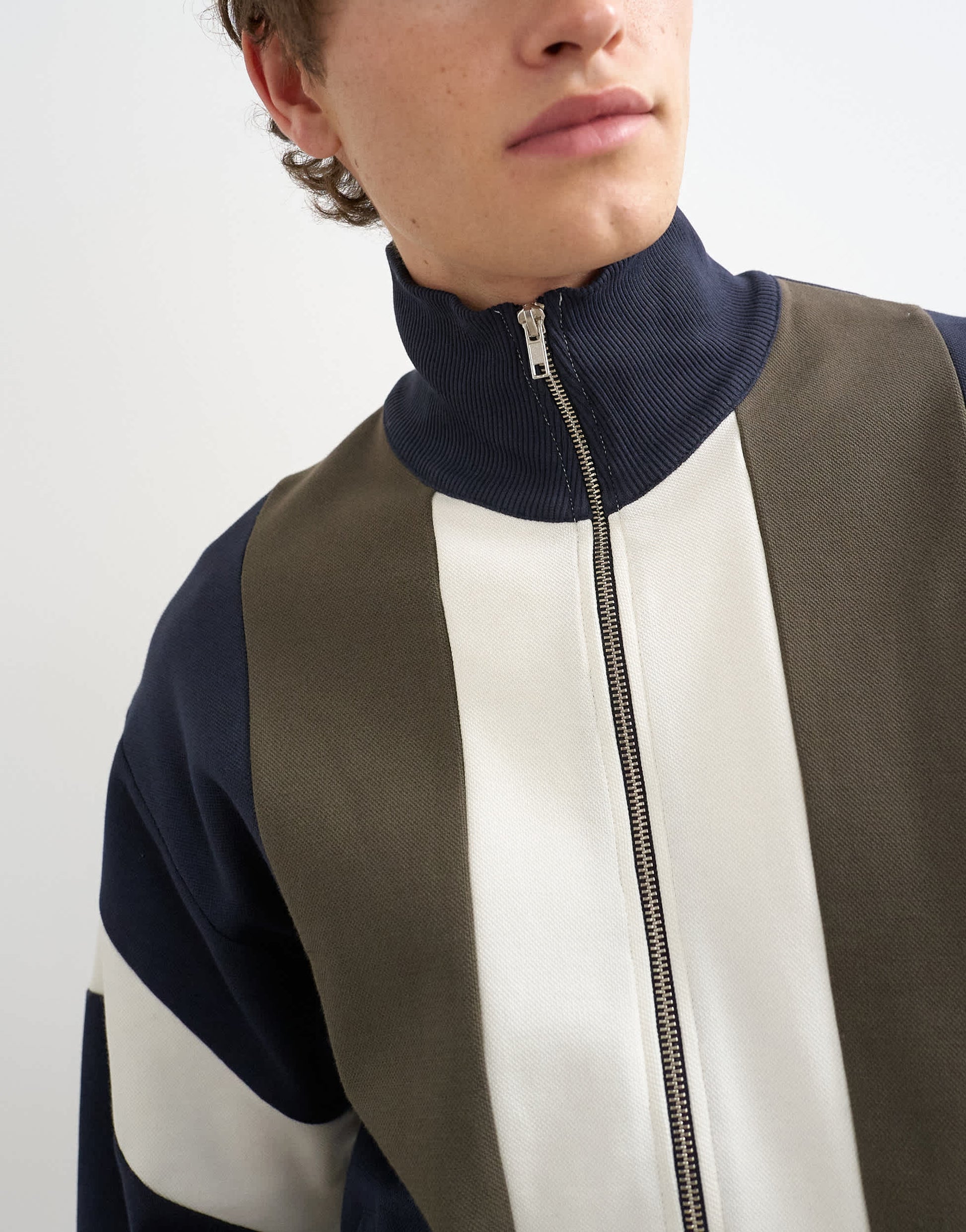 Topman classic fit paneled pique track top in navy