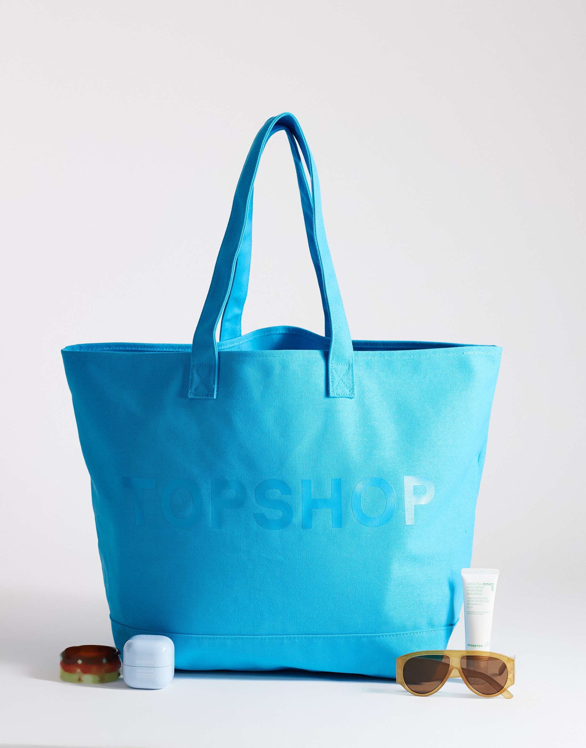 Topshop large canvas tote bag in turquoise 