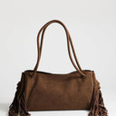 Sac à bandoulière large Topshop Maisie avec pompons en cuir véritable couleur chocolat