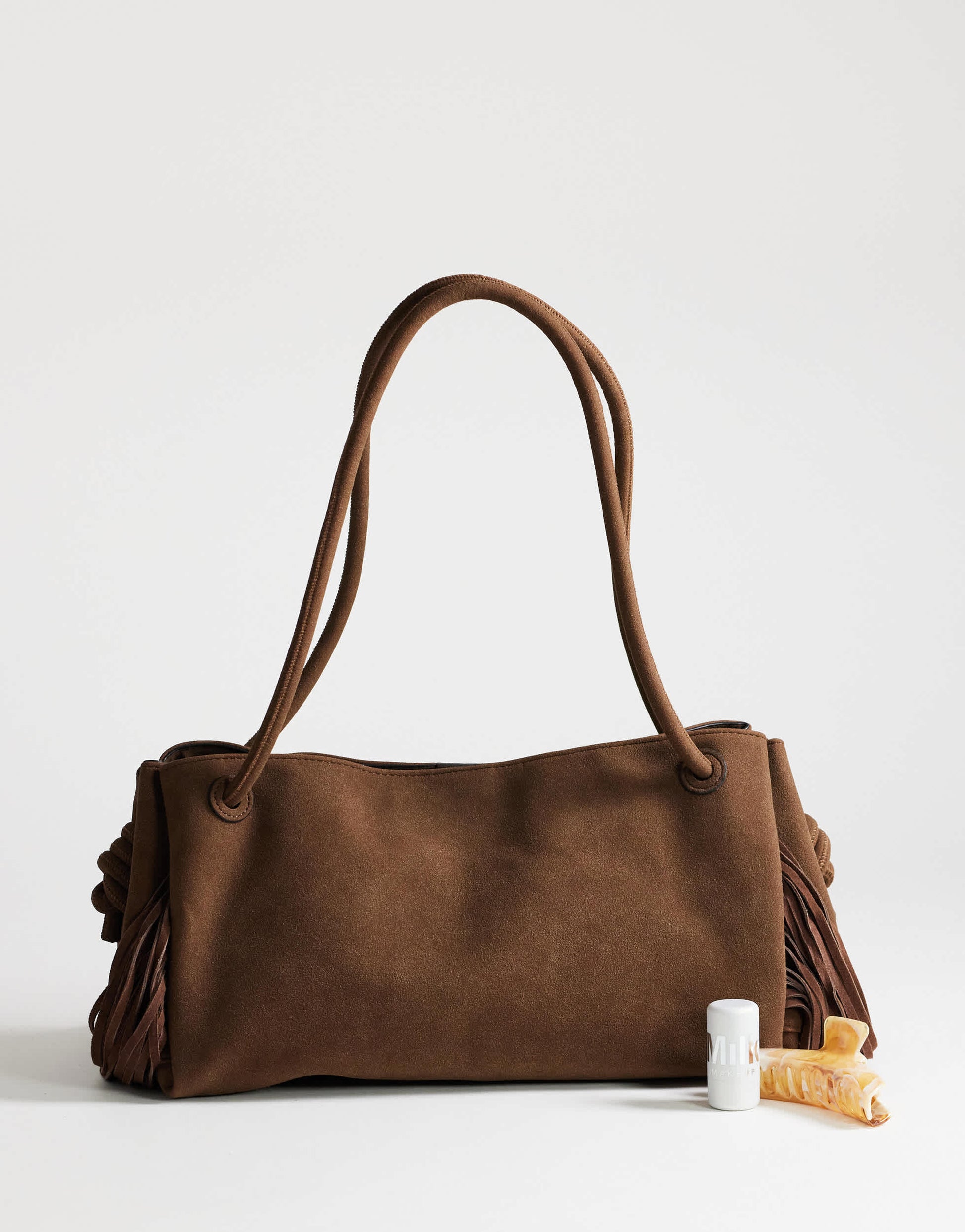 Topshop Maisie large shoulder bag with real leather tassels in choc
