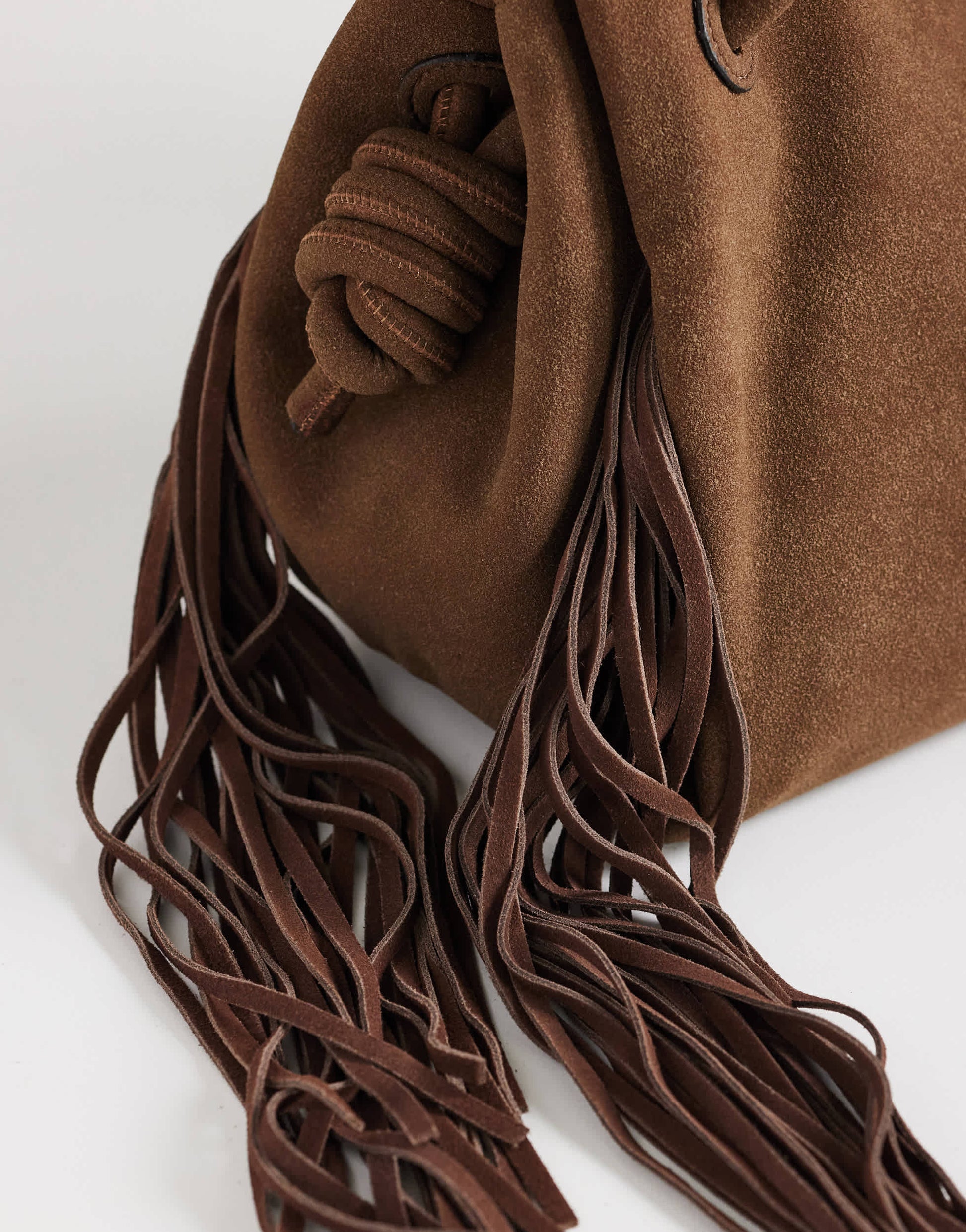 Topshop Maisie large shoulder bag with real leather tassels in choc