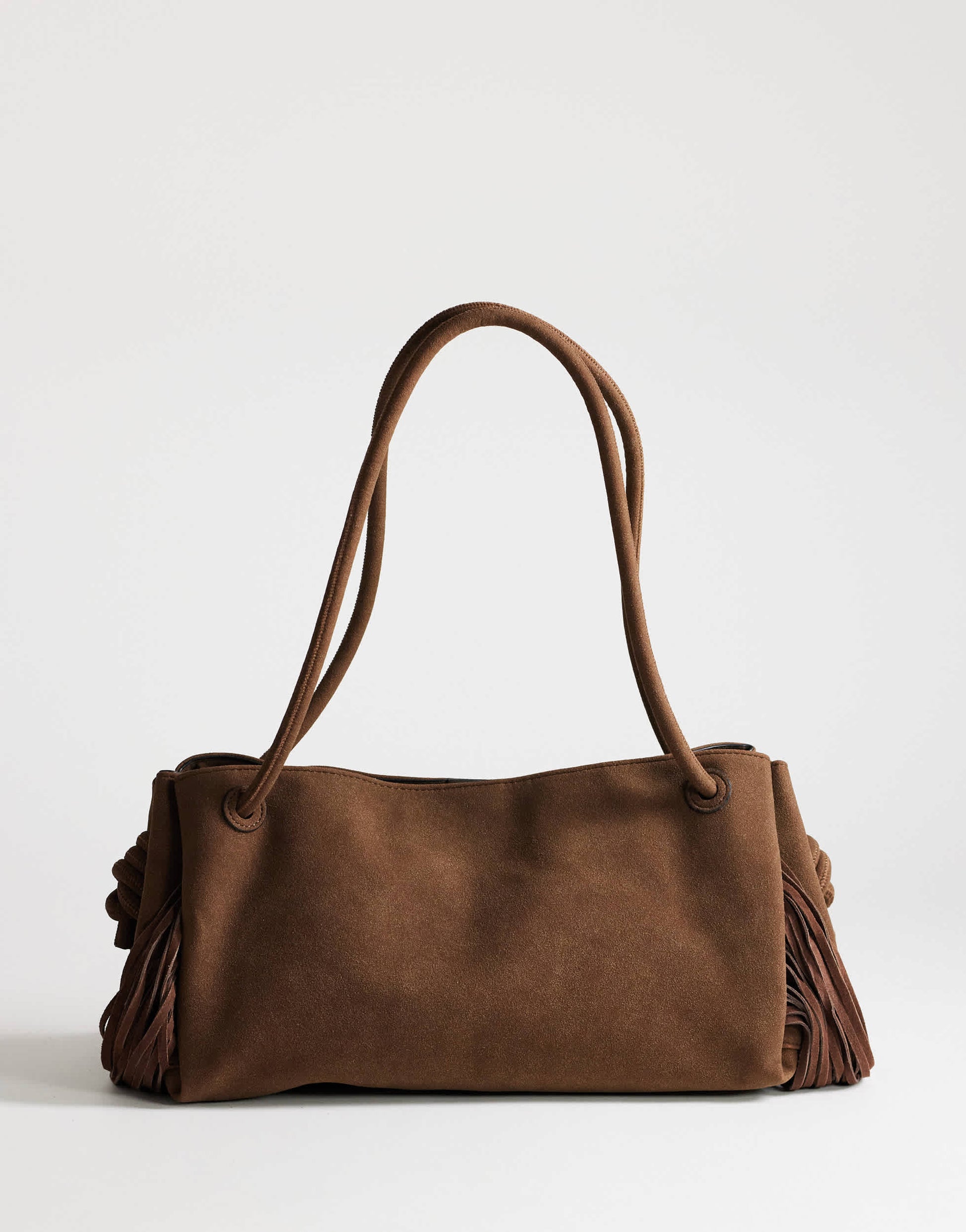 Topshop Maisie large shoulder bag with real leather tassels in choc