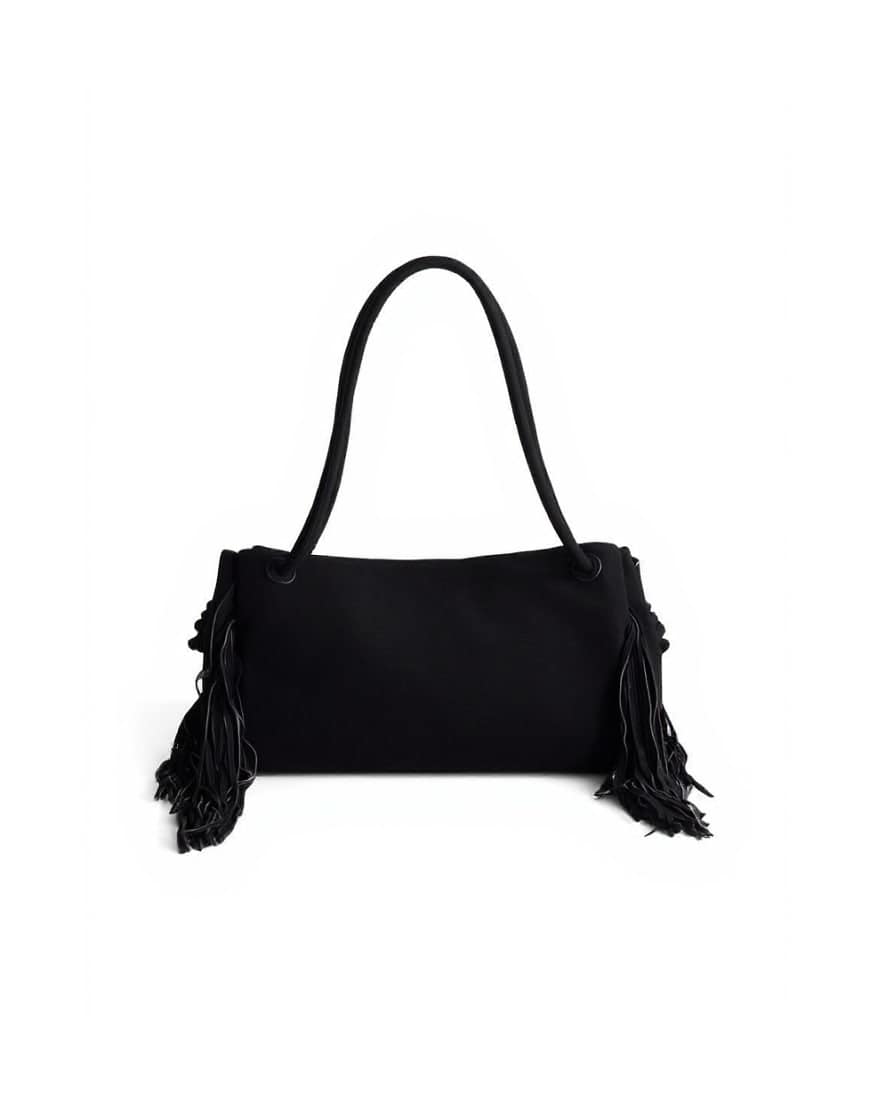 Topshop Maisie large shoulder bag with real leather tassels in black