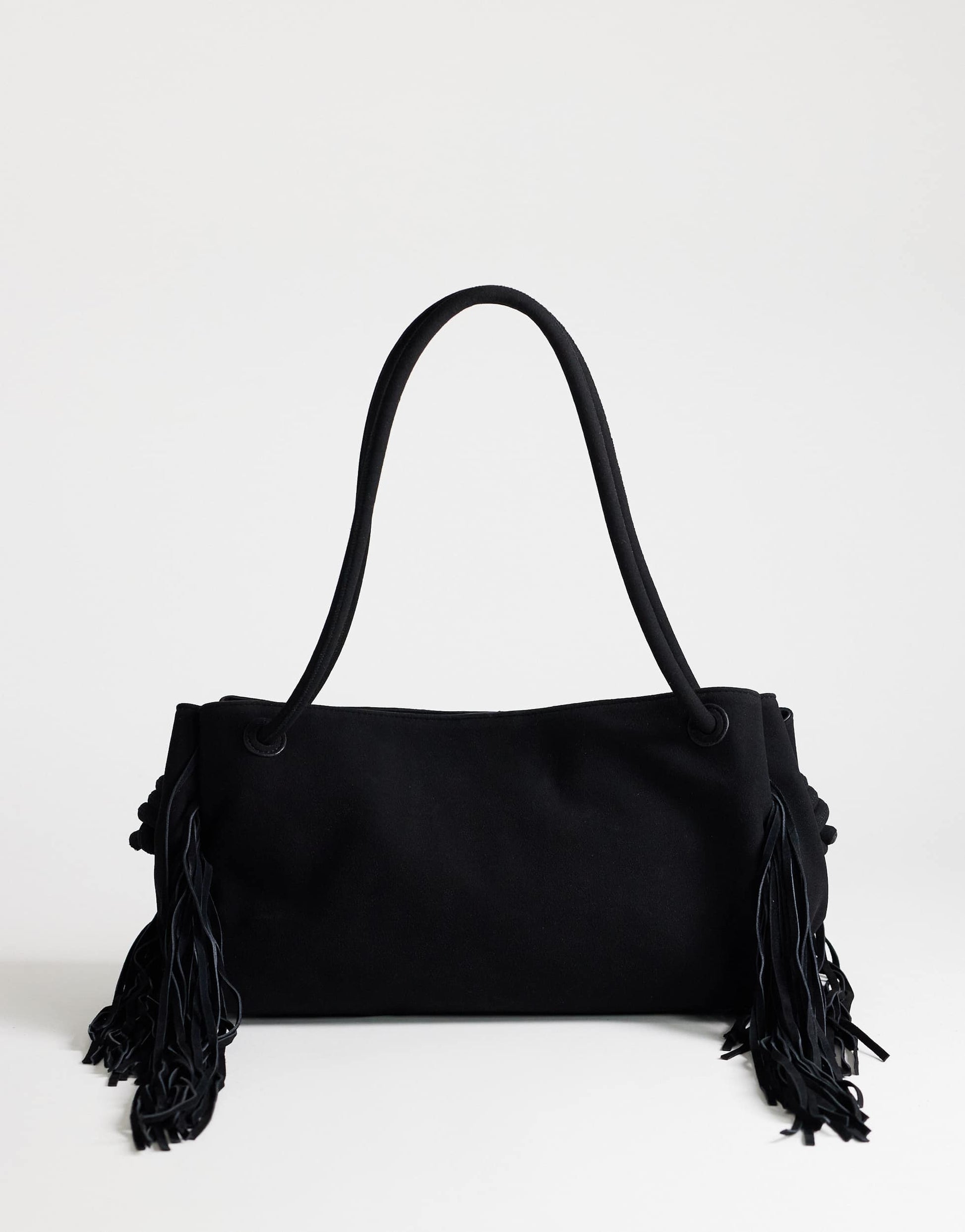Topshop Maisie large shoulder bag with real leather tassels in black