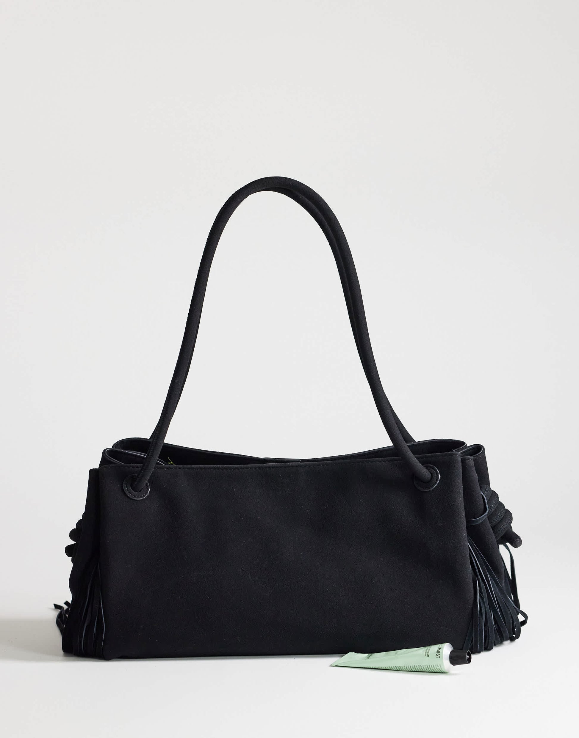Topshop Maisie large shoulder bag with real leather tassels in black