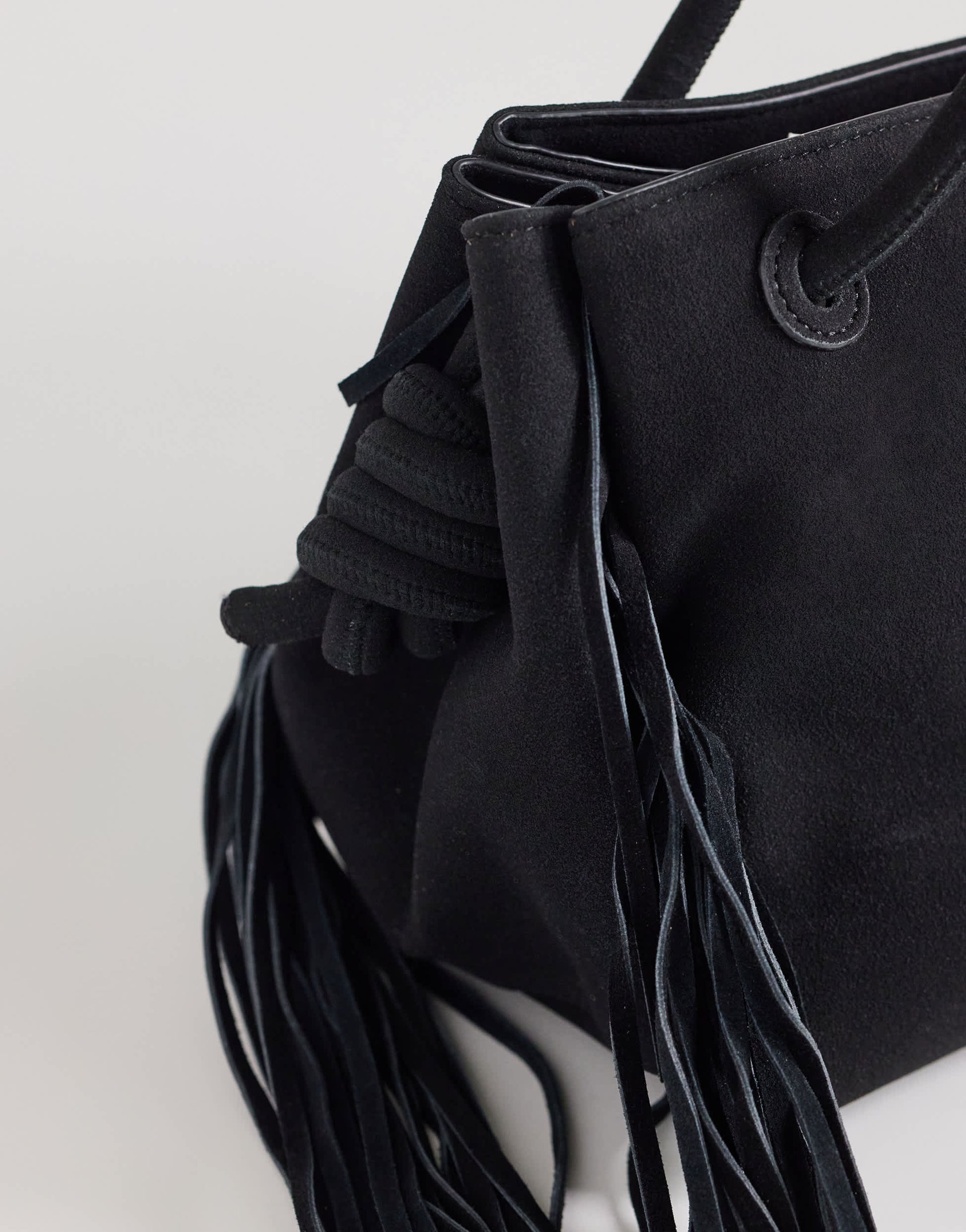 Topshop Maisie large shoulder bag with real leather tassels in black
