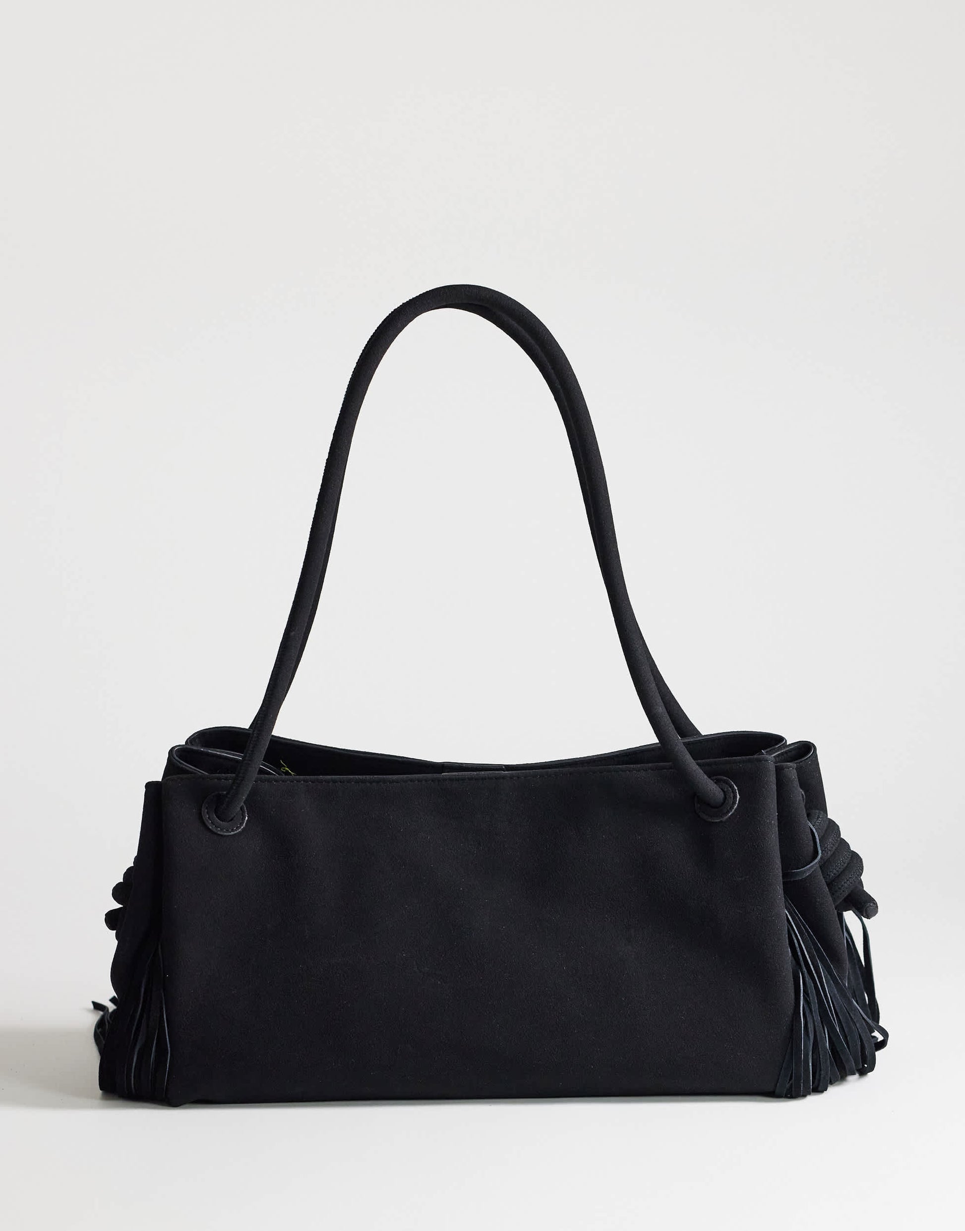 Topshop Maisie large shoulder bag with real leather tassels in black