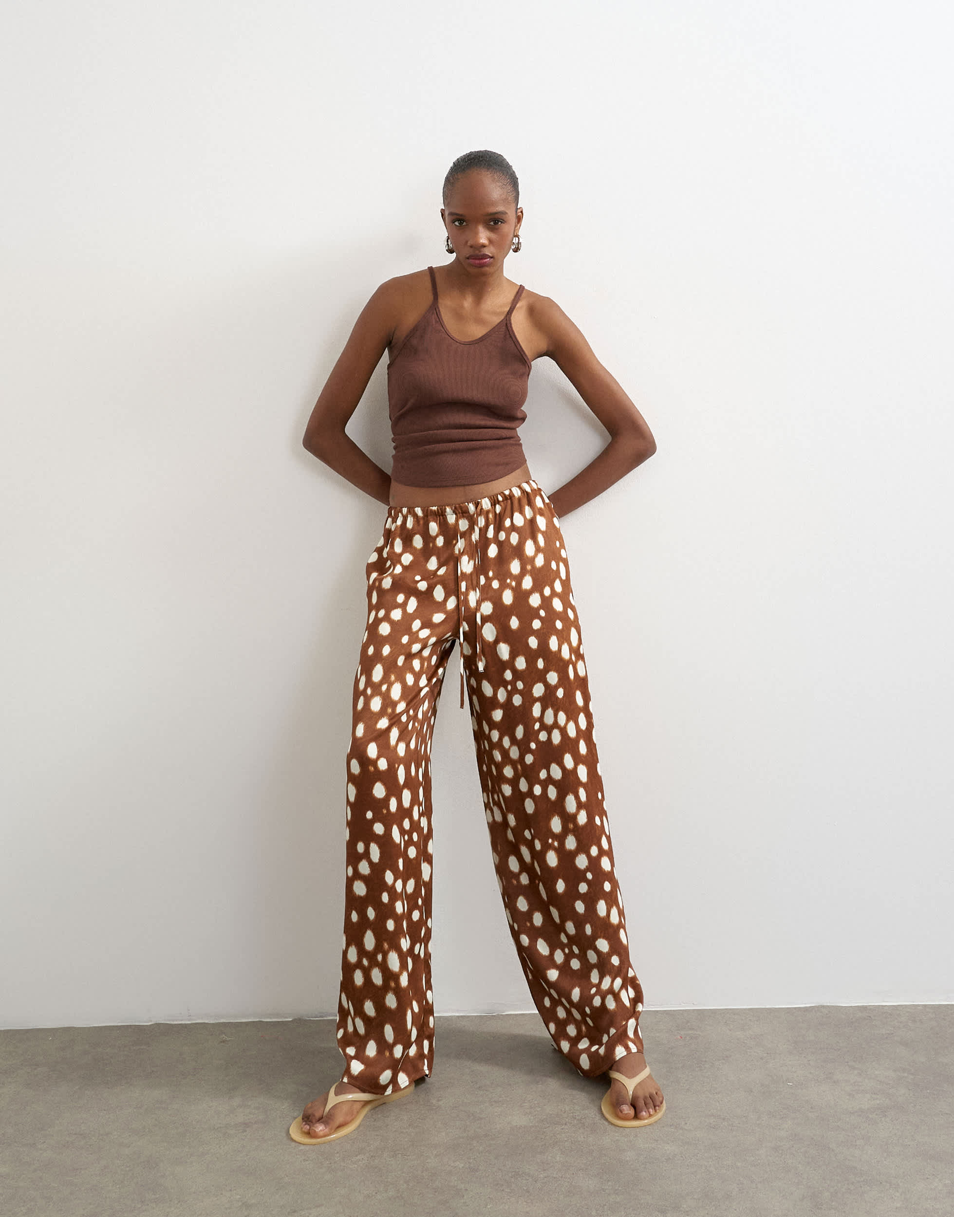 Topshop satin tie waist wide leg trouser in abstract animal