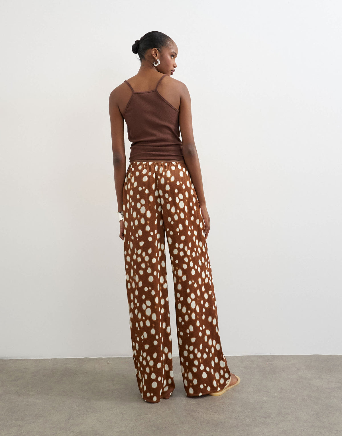 Topshop satin tie waist wide leg trouser in abstract animal