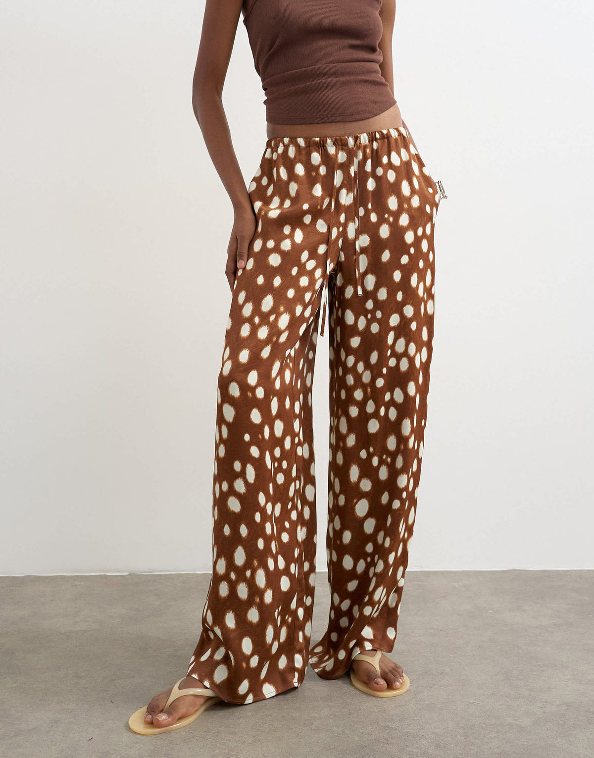 Topshop satin tie waist wide leg trouser in abstract animal