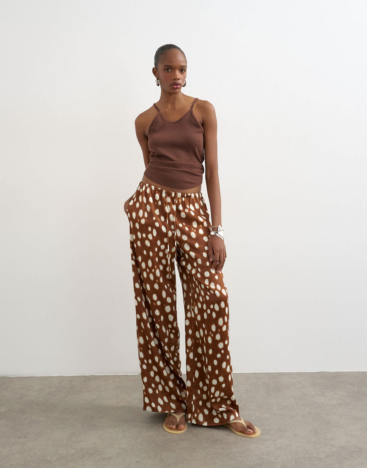 Topshop satin tie waist wide leg trouser in abstract animal