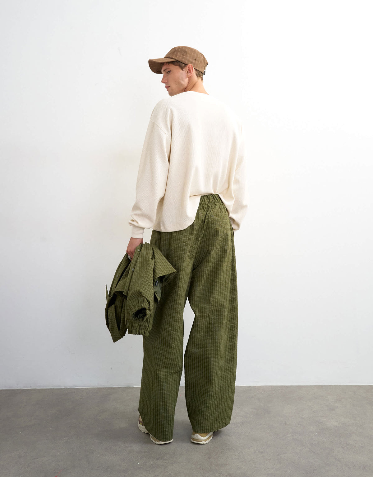 Topman baggy fit nylon ripstop trouser in green