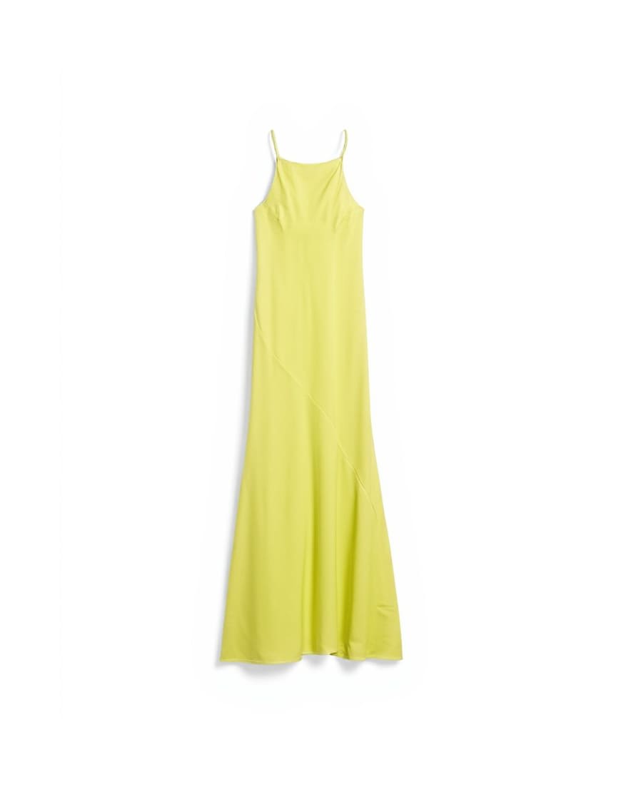 Topshop satin bias halter neck open scoop back maxi dress in lime