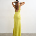 Topshop satin bias halter neck open scoop back maxi dress in lime