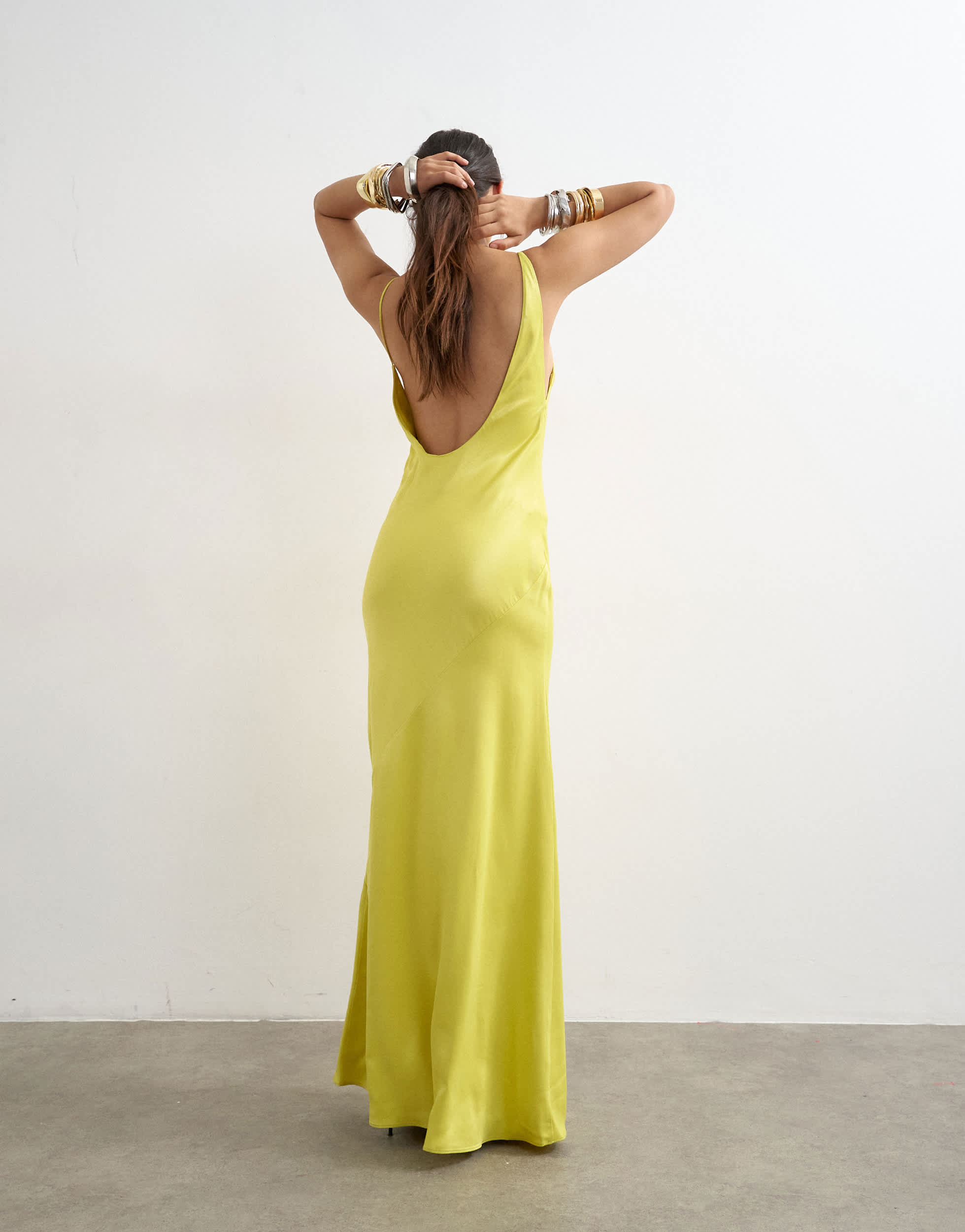 Topshop satin bias halter neck open scoop back maxi dress in lime