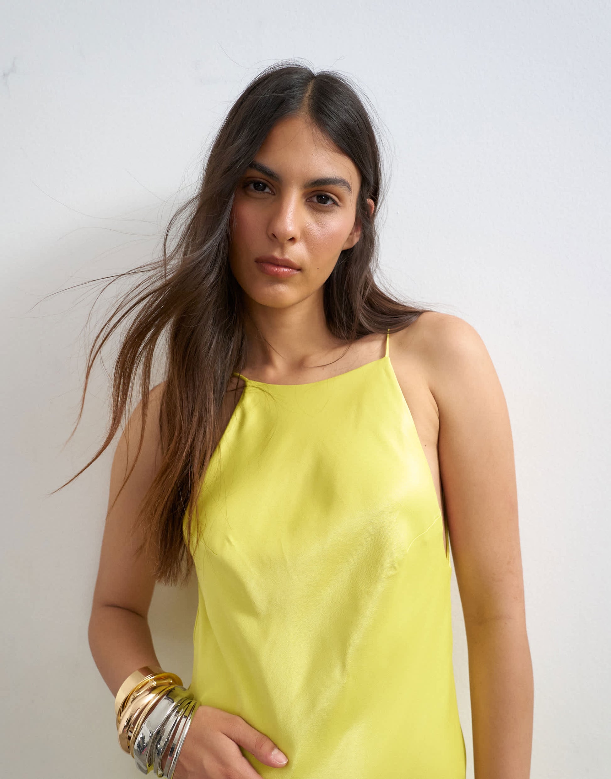 Topshop satin bias halter neck open scoop back maxi dress in lime