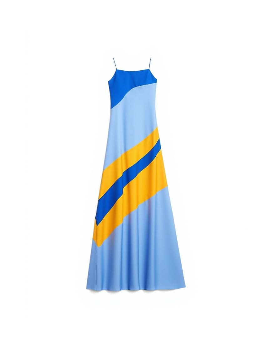 Topshop contrast cut about maxi satin dress in blue and orange