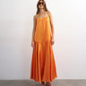 Topshop satin seamed maxi dress with piped edges in russet orange