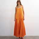 Topshop satin seamed maxi dress with piped edges in russet orange