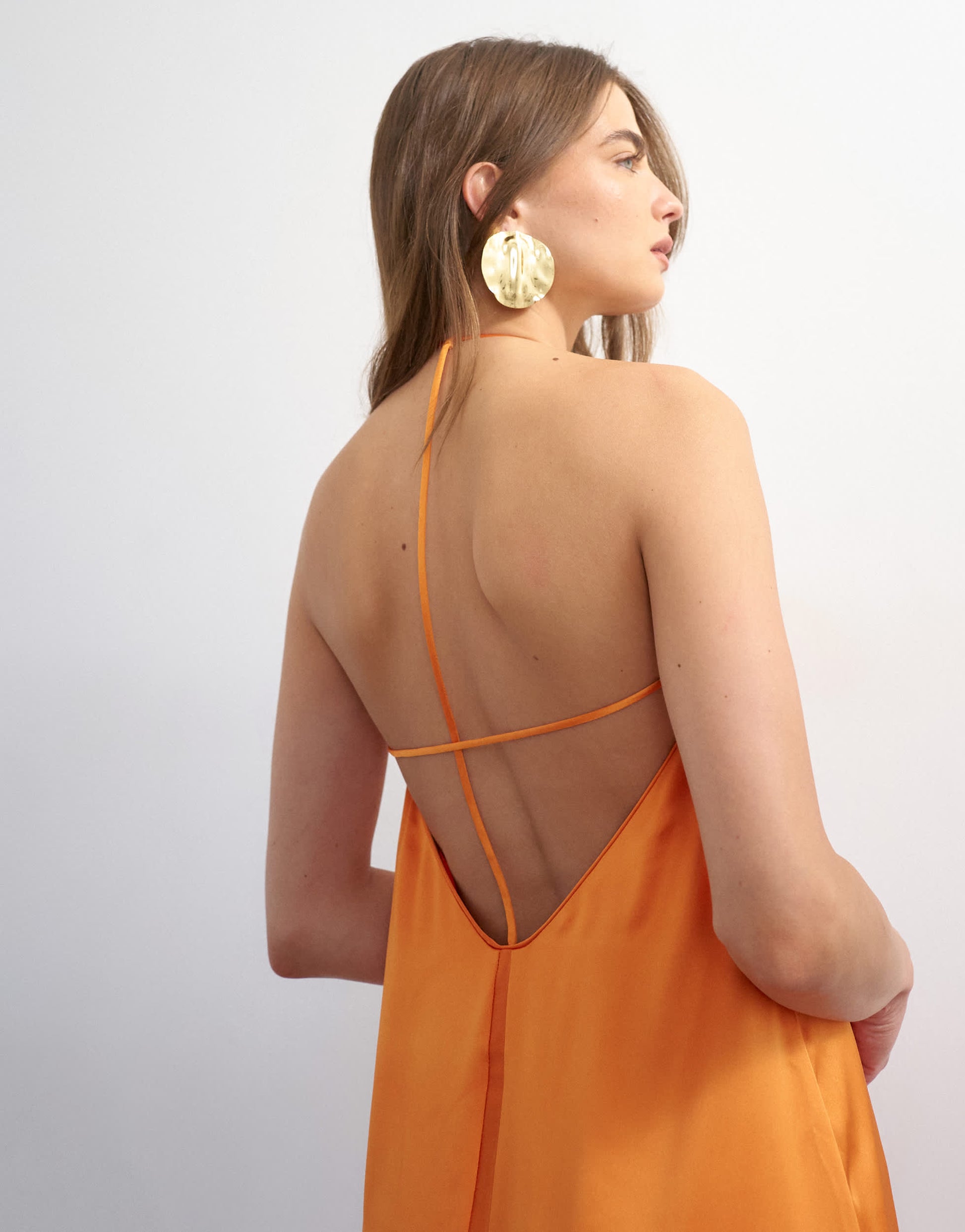 Topshop satin seamed maxi dress with piped edges in russet orange