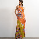 Topshop satin bias halter neck open scoop back maxi dress in bold contrast floral