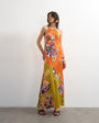 Topshop satin bias halter neck open scoop back maxi dress in bold contrast floral