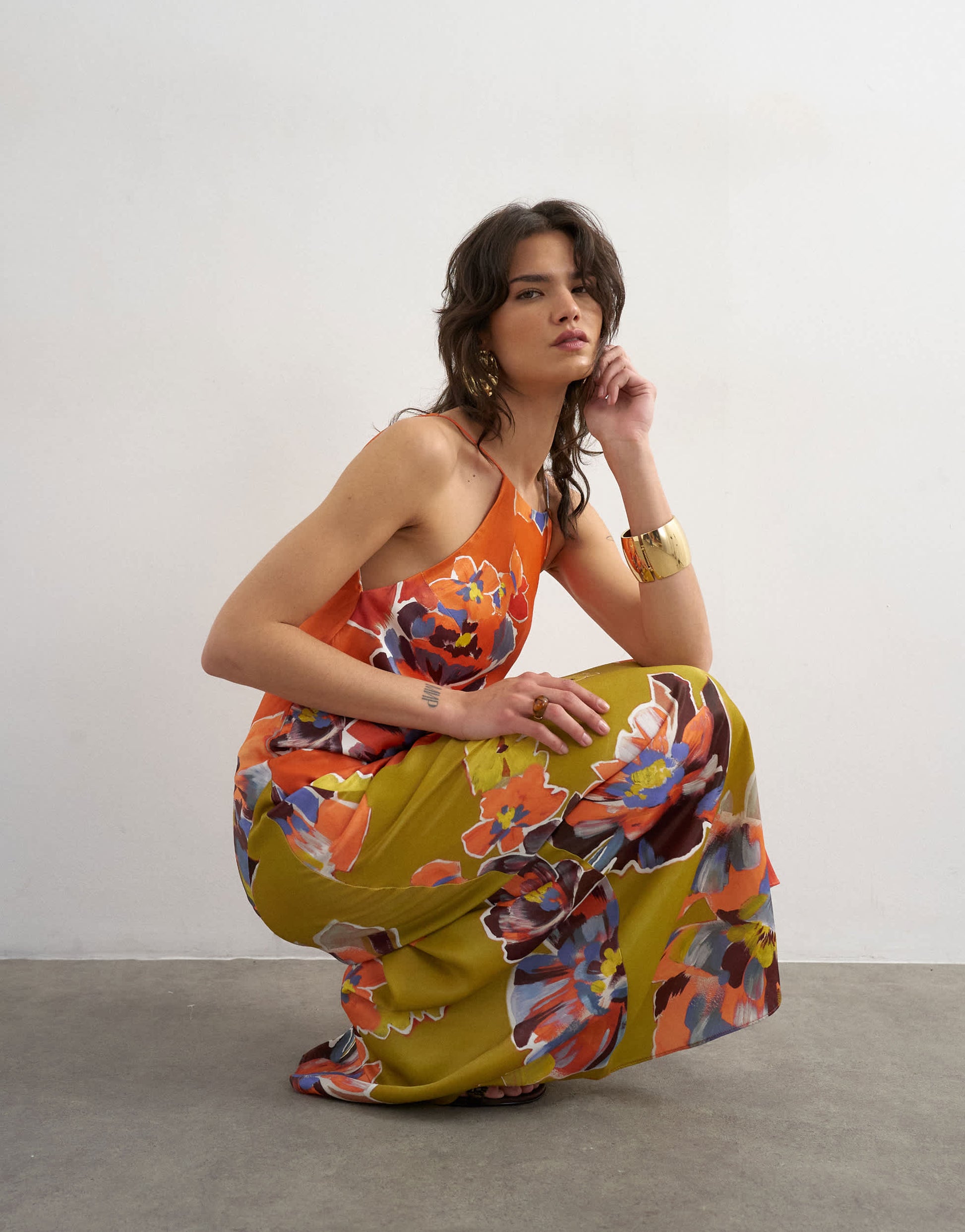 Topshop satin bias halter neck open scoop back maxi dress in bold contrast floral