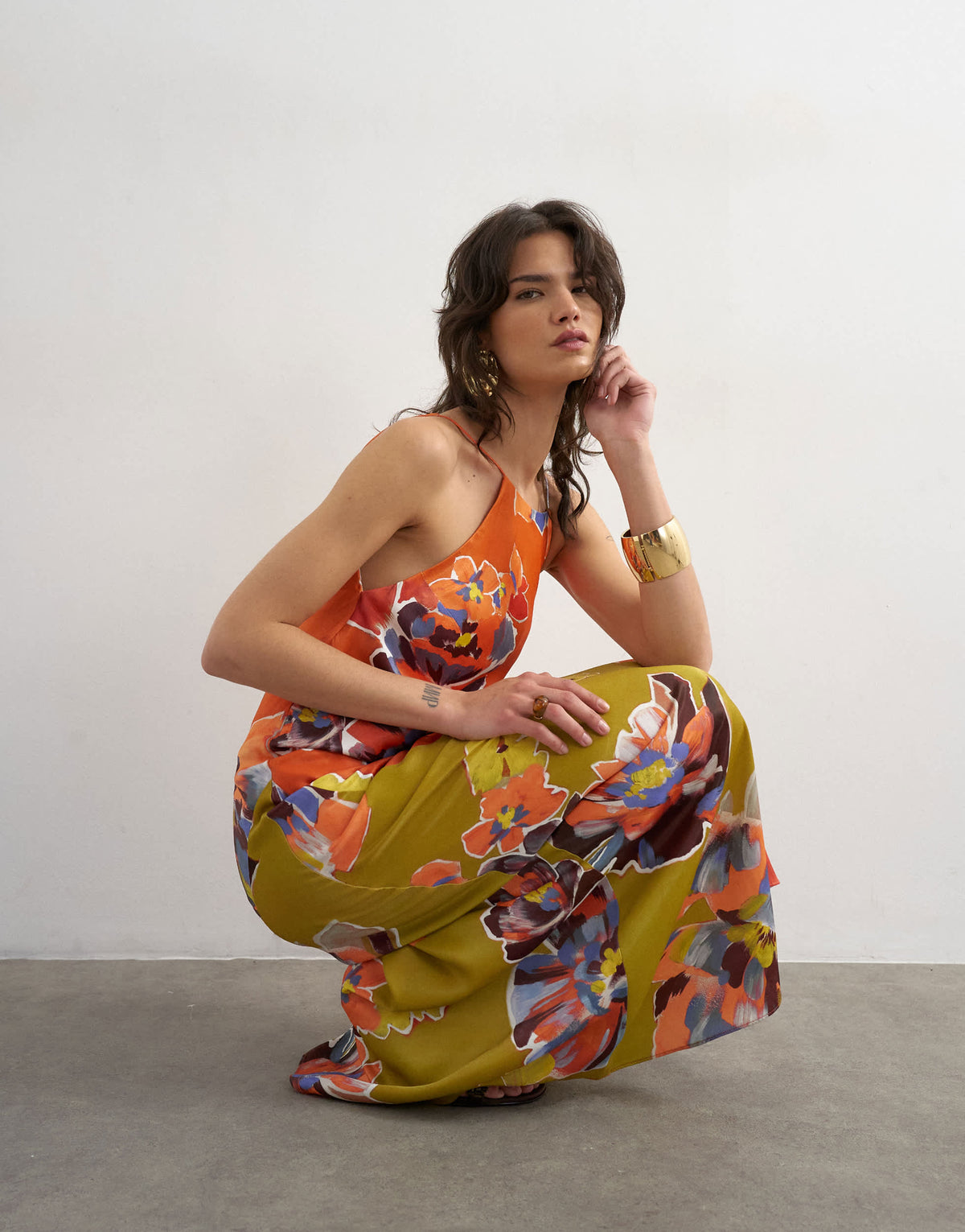 Topshop satin bias halter neck open scoop back maxi dress in bold contrast floral