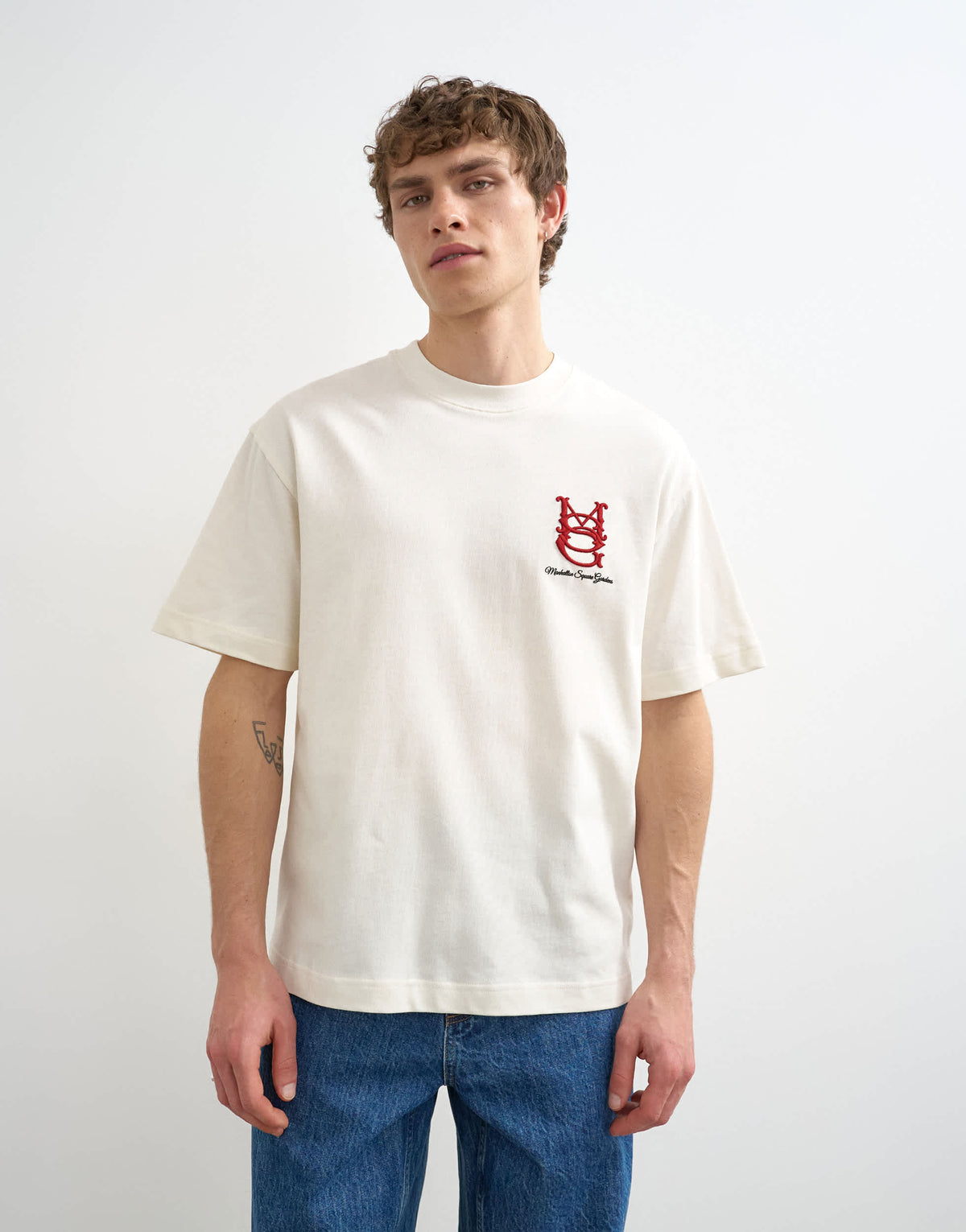Topman relaxed fit t-shirt with Manhattan embroidery in ecru