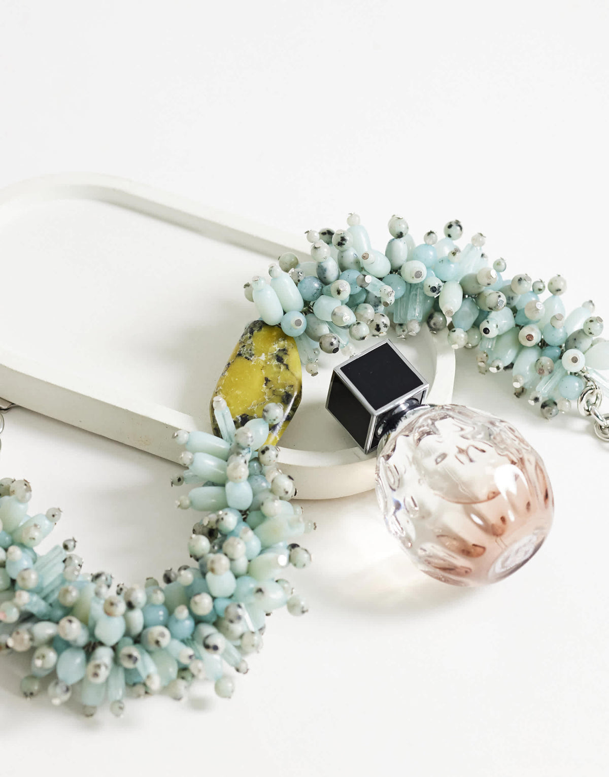 Topshop Lillian statement semi precious beaded necklace in silver and blue